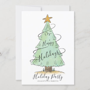 Watercolor Hand Drawn Holiday Party Invitation