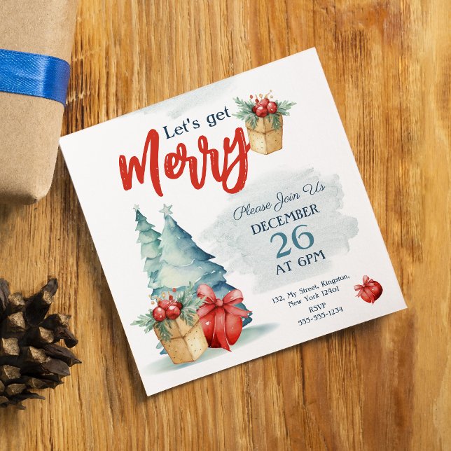 Watercolor Hand-drawn Let's Get Merry Christmas Invitation (Creator Uploaded)