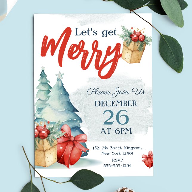 Watercolor Hand-drawn Let's Get Merry Christmas Invitation Postcard (Creator Uploaded)