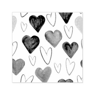 Watercolor Hand Drawn Out lines Heart Sketch Self-inking Stamp