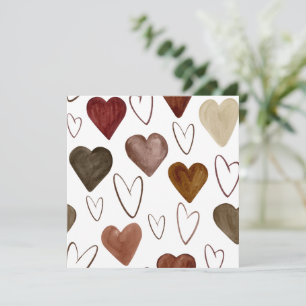 Watercolor Hand Drawn Out lines Heart Sketch Thank You Card