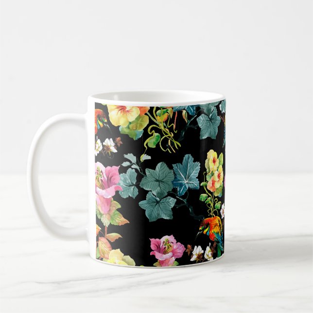 Watercolor hand drawn seamless colourful pattern w coffee mug (Left)