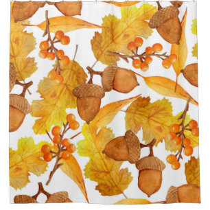 watercolor hand drawn seamless pattern of autumn f shower curtain