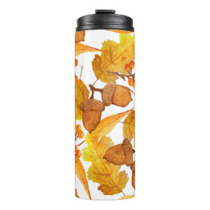 watercolor hand drawn seamless pattern of autumn f thermal tumbler