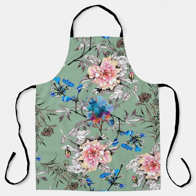 Watercolor hand drawn seamless pattern with beauti apron (Front)