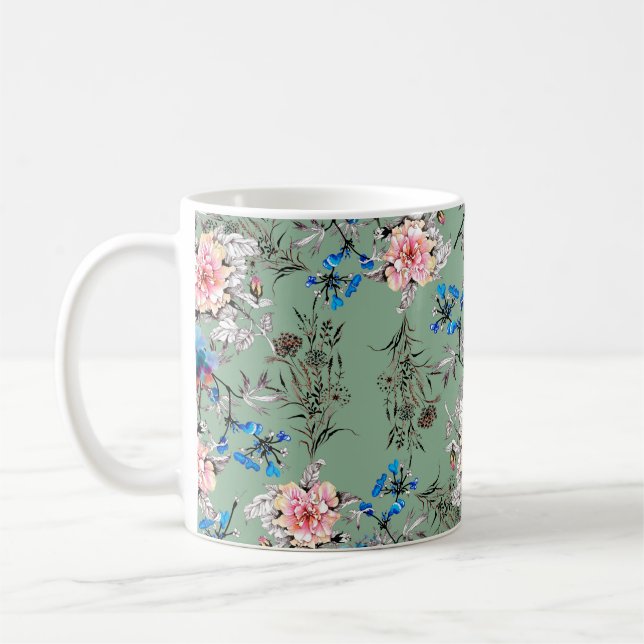 Watercolor hand drawn seamless pattern with beauti coffee mug (Left)