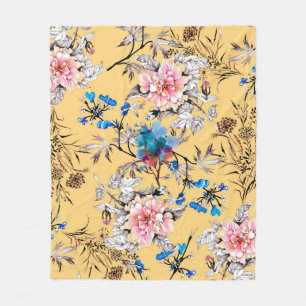 Watercolor hand drawn seamless pattern with beauti fleece blanket