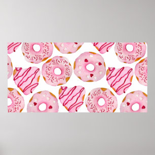 Watercolor hand drawn seamless pattern with pink s poster