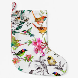 Watercolor hand drawn seamless pattern with tropic small christmas stocking