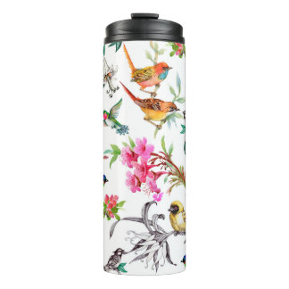 Watercolor hand drawn seamless pattern with tropic thermal tumbler