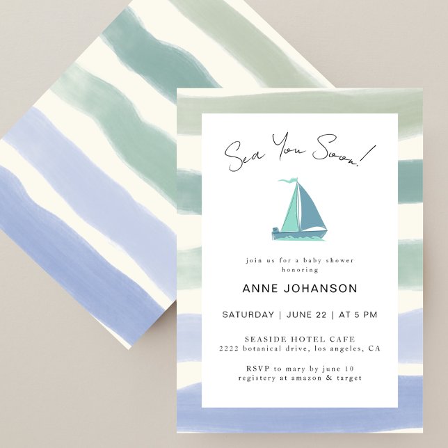 Watercolor Hand Lettering Sea You Soon Baby Shower Invitation (Creator Uploaded)