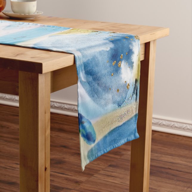 Watercolor hand paint abstract art short table runner (In Situ)