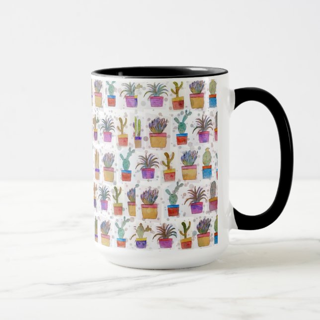 Watercolor hand paint cactus pattern mug (Right)