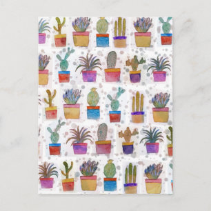 Watercolor hand paint cactus pattern postcard