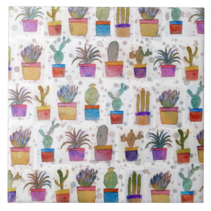 Watercolor hand paint cactus pattern tile
