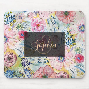 Watercolor hand paint floral design mouse mat