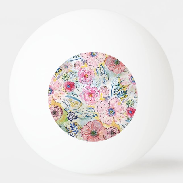 Watercolor hand paint floral design ping pong ball (Front)