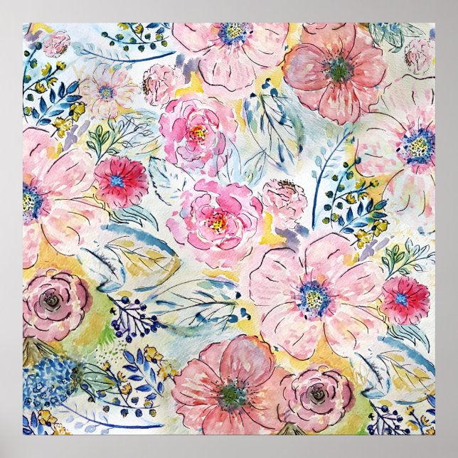 Watercolor hand paint floral design poster (Front)