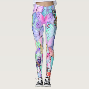 Watercolor hand painted Butterflies purple pattern Leggings