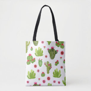 Watercolor hand painted cactus seamless pattern tote bag