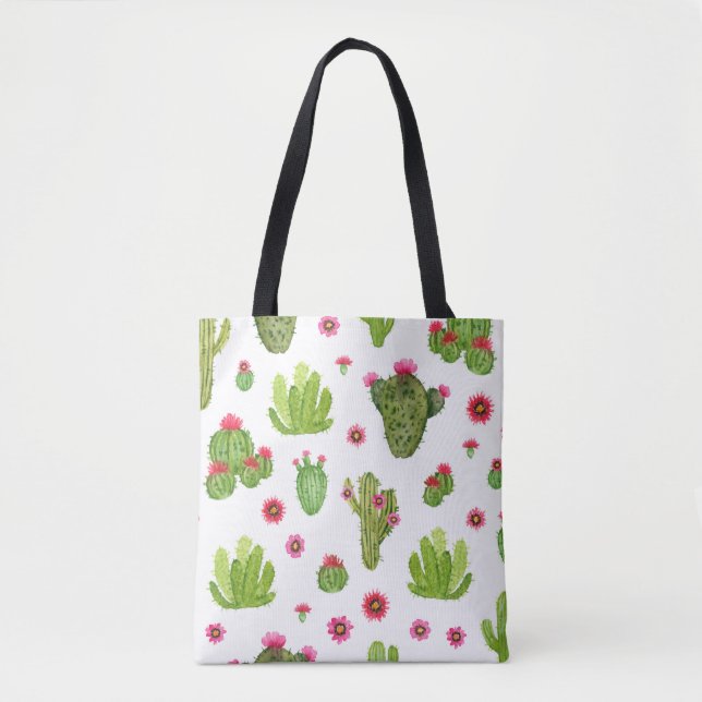 Watercolor hand painted cactus seamless pattern tote bag (Front)