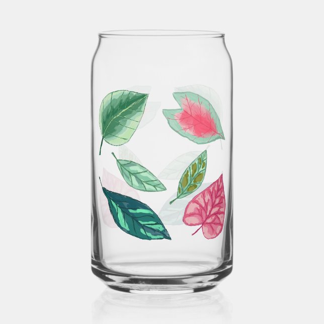 Watercolor Hand-painted Colourful Foliage Can Glass (Front)