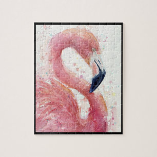 Watercolor Hand Painted Flamingo Puzzle