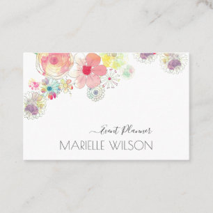 Watercolor Hand Painted Floral Event Planner Business Card