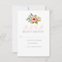 Watercolor hand painted Floral RSVP card