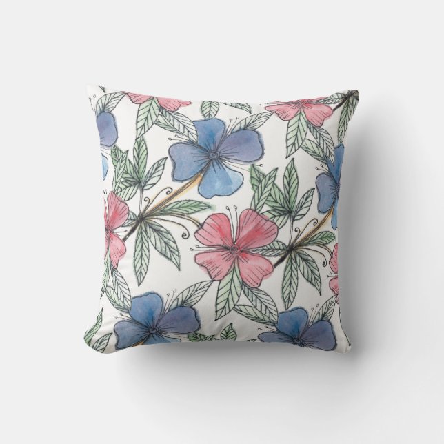watercolor hand painted flower pillow (Front)