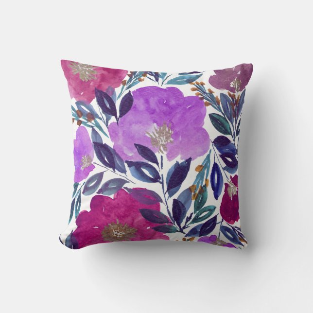 watercolor hand painted flowers pillow (Front)