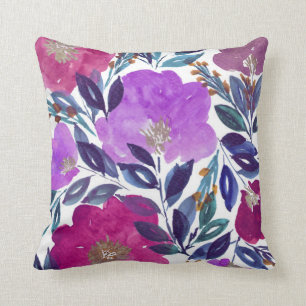 watercolor hand painted flowers pillow