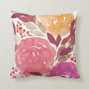 watercolor hand painted flowers pillow