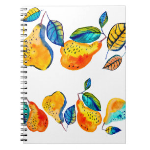 Watercolor hand painted pears in seamless border. notebook