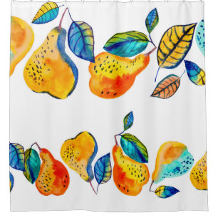 Watercolor hand painted pears in seamless border. shower curtain