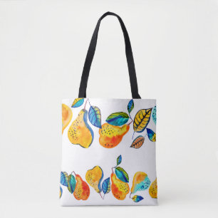 Watercolor hand painted pears in seamless border. tote bag