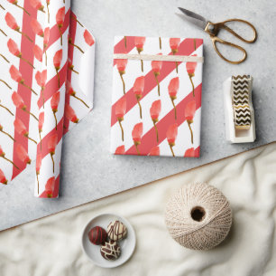 Watercolor Hand Painted Red Poppy Floral Wrapping Paper