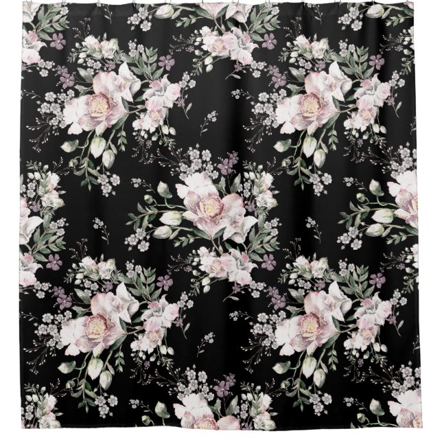 Watercolor hand painted seamless pattern with beau shower curtain (Front)