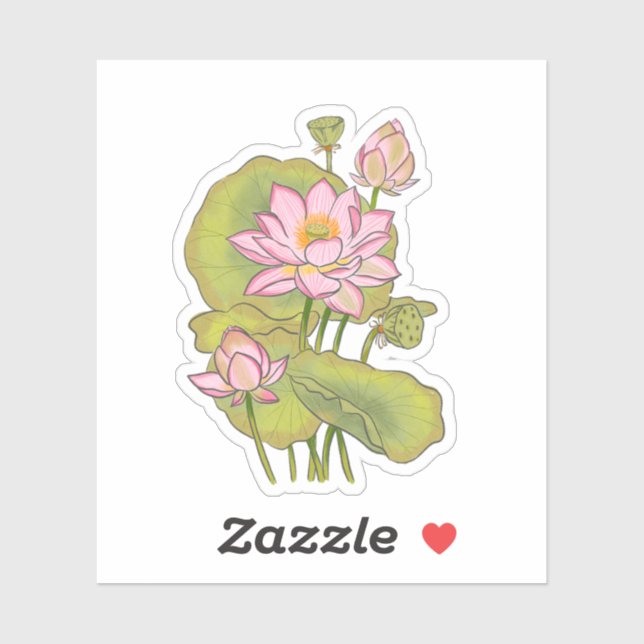 Watercolor Hand-painted Traditional Pink Lotus  (Sheet)