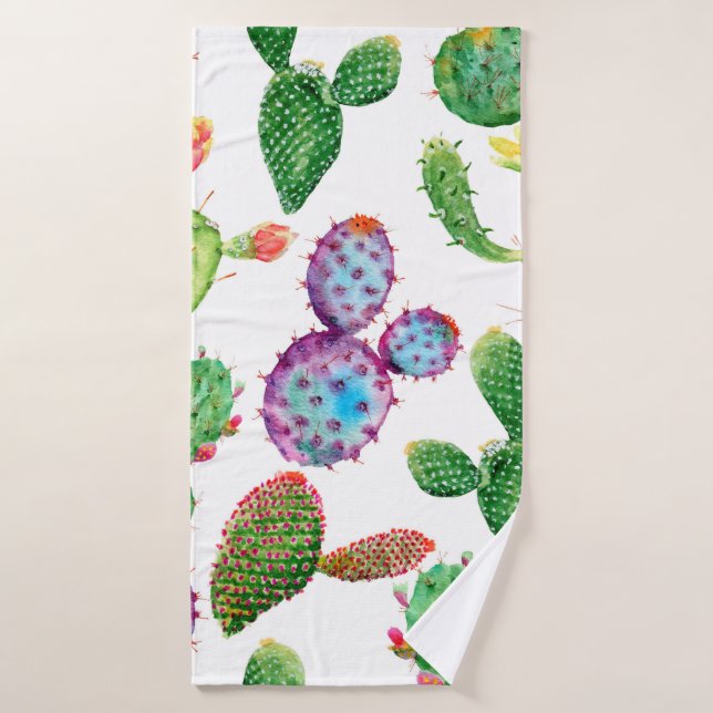 Watercolor hand painted tropical cactus. Seamless  Bath Towel (Bath Towel)