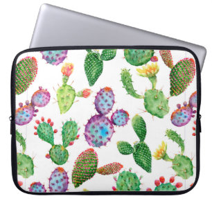 Watercolor hand painted tropical cactus. Seamless  Laptop Sleeve