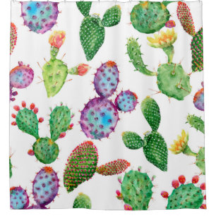 Watercolor hand painted tropical cactus. Seamless Shower Curtain