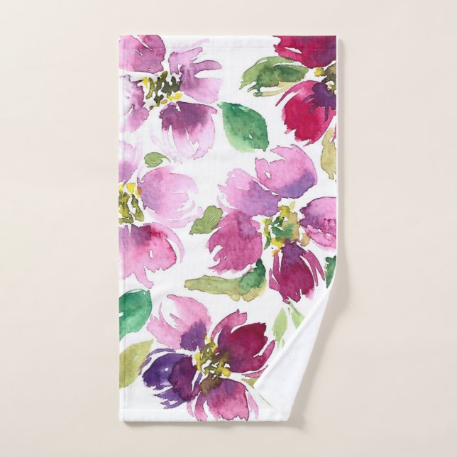 Watercolor Hand Towel, Pink Petals in Watercolor Towel (Hand Towel)