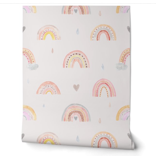 Watercolor handpainted cute rainbows wallpaper (Unrolling)