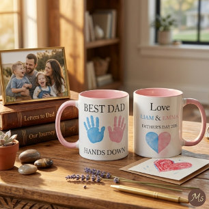 Watercolor Handprint Best Dad Hands Down Cute Mug