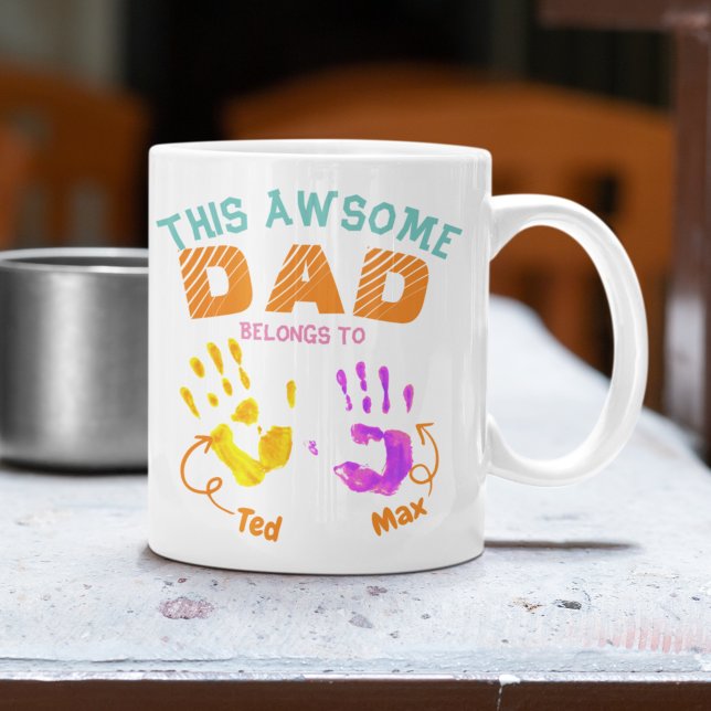 Watercolor Handprinted Father Dad Son Child Gift Coffee Mug (Creator Uploaded)