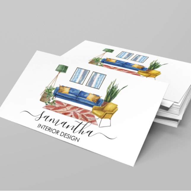 Watercolor Handwritten Calligraphy Interior Design Business Card (Creator Uploaded)