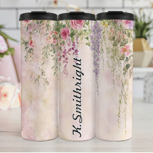 Watercolor Hanging Flowers with Roses Thermal Tumbler