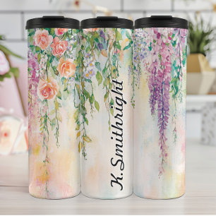 Watercolor Hanging Flowers with Roses Thermal Tumbler