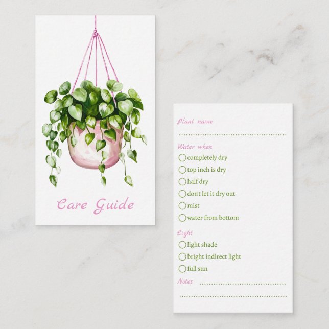 Watercolor Hanging Plant Care Guide Enclosure Card (Front/Back)